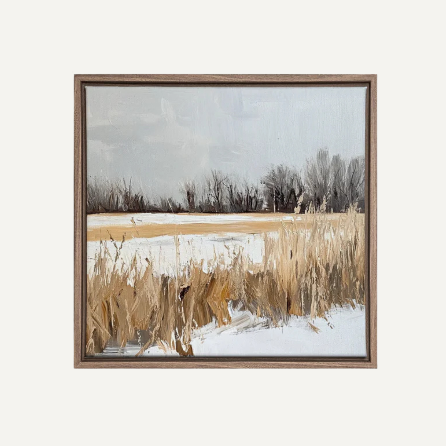 Oeuvre toile étirée – Champs d’Hiver – 18″x18″ – Chêne -